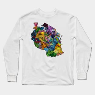 Spirograph Patterned Tanzania Regions Map Long Sleeve T-Shirt